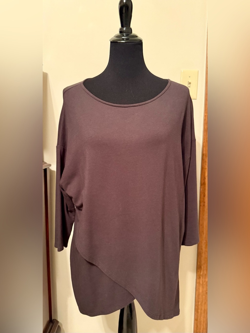 Johnston & Murphy Asymmetric Wrap Top Brown Dolman Sleeve Zip Back Blouse M